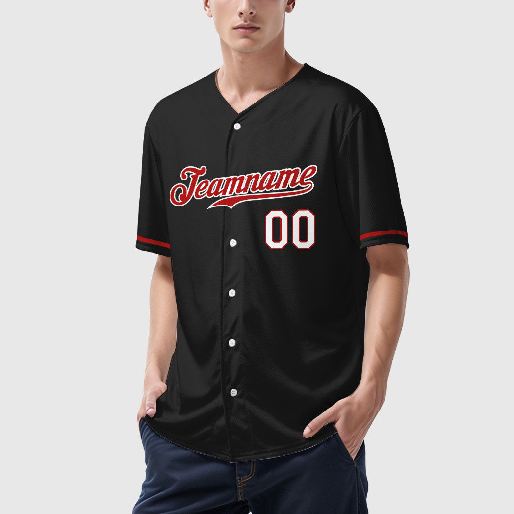 Custom Black Red-White Baseball Jersey