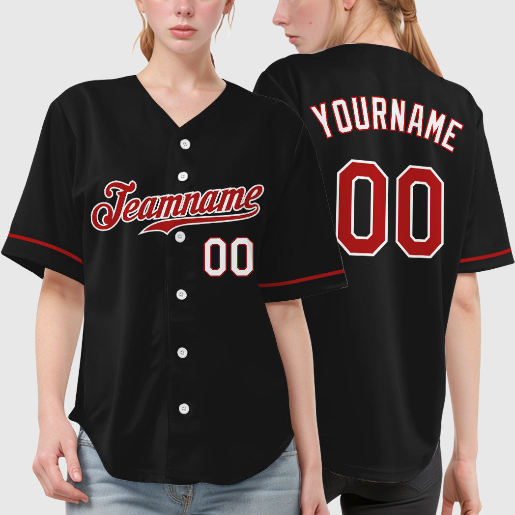 Custom Black Red-White Baseball Jersey