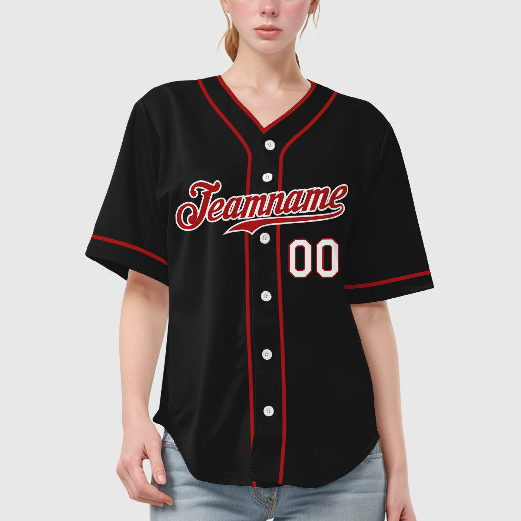 Custom Black Red-White Piping Baseball Jersey