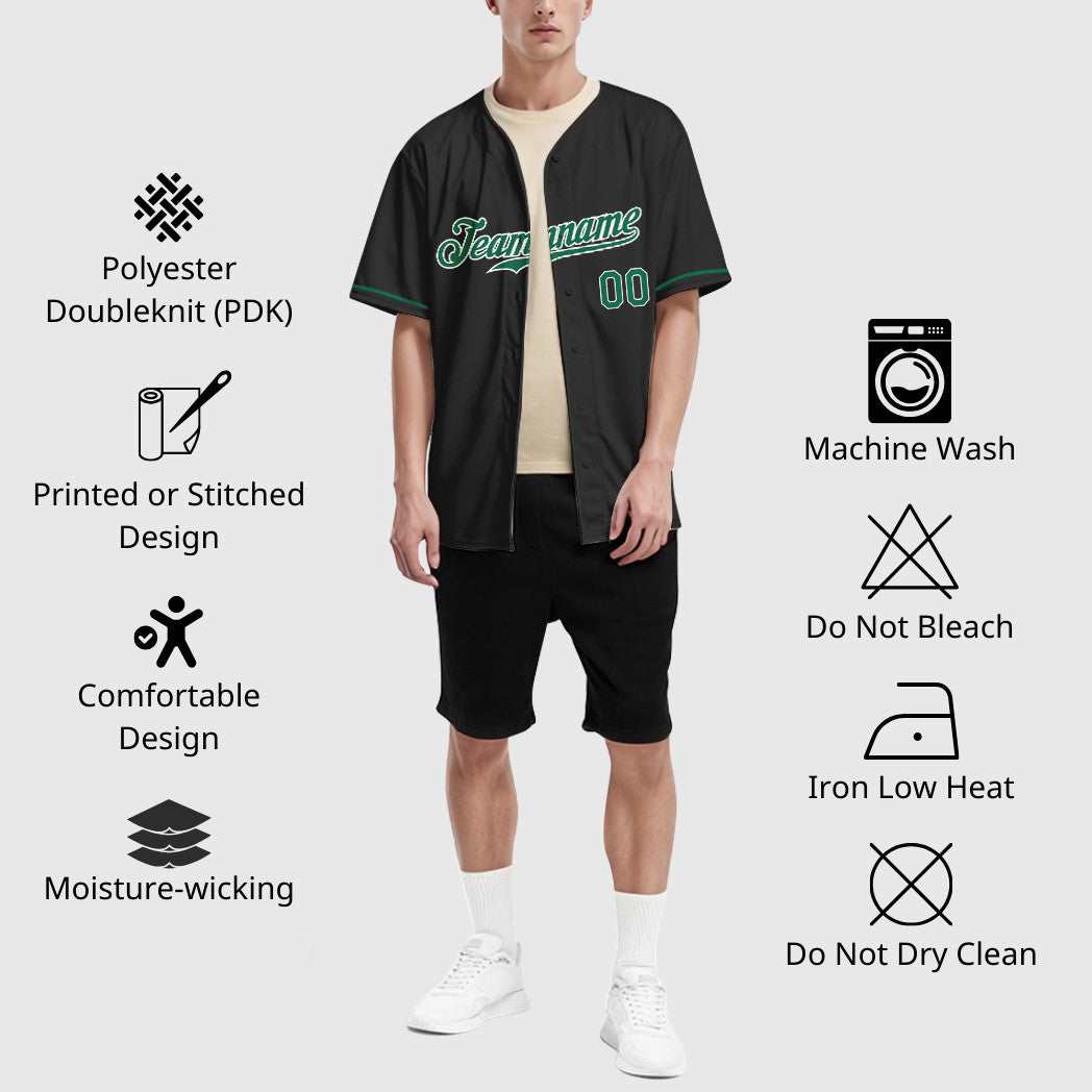 Custom Black Kelly Green Baseball Jersey
