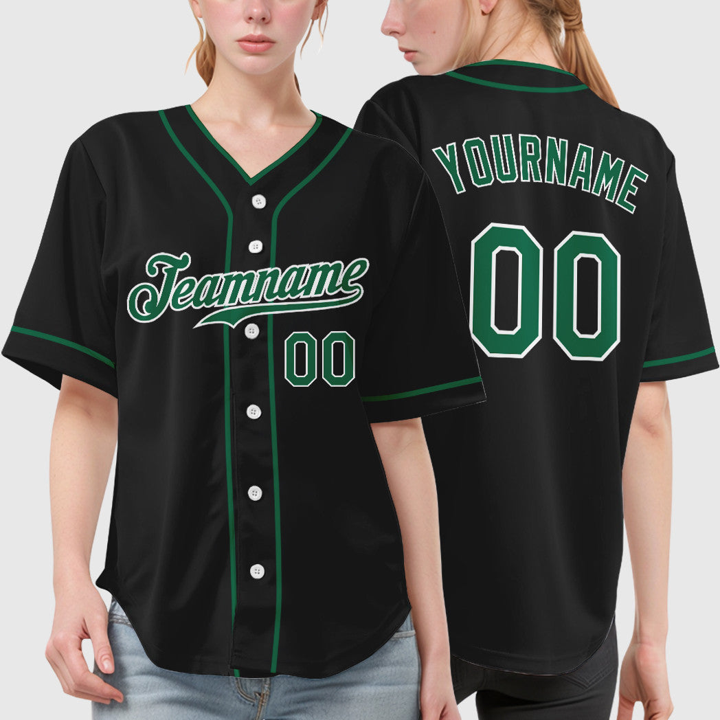 Custom Black Kelly Green Piping Baseball Jersey