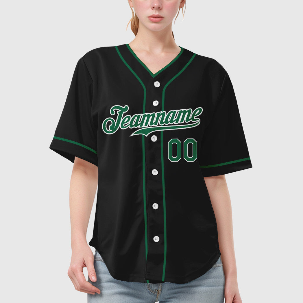 Custom Black Kelly Green Piping Baseball Jersey