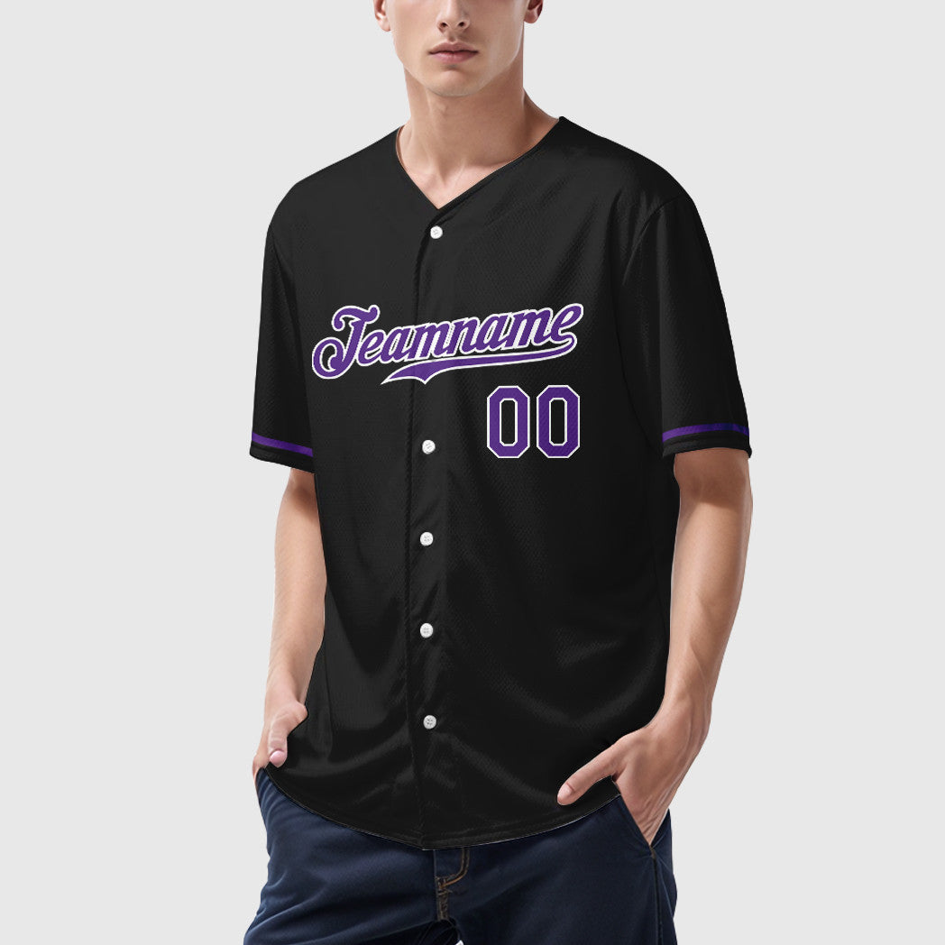 Custom Black White Purple Baseball Jersey