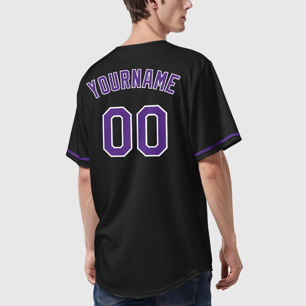 Custom Black White Purple Baseball Jersey