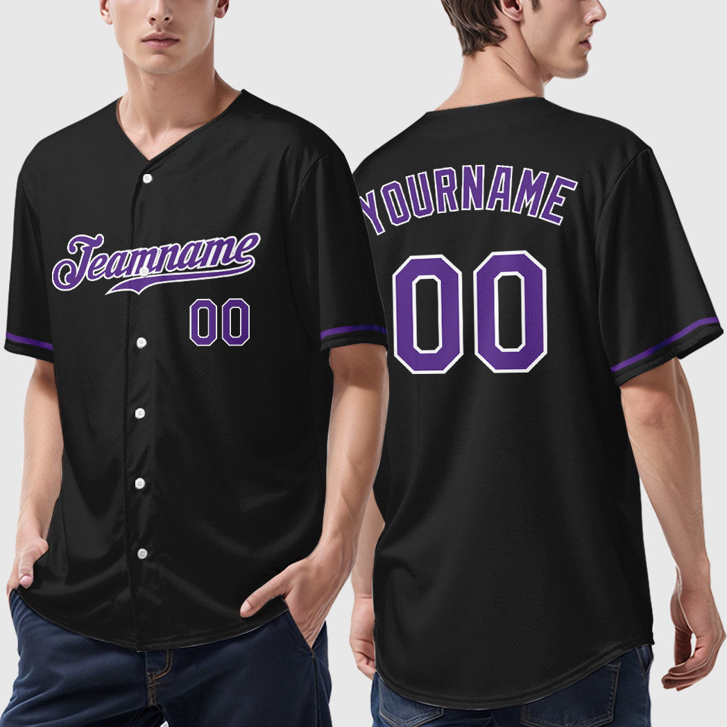 Custom Black White Purple Baseball Jersey