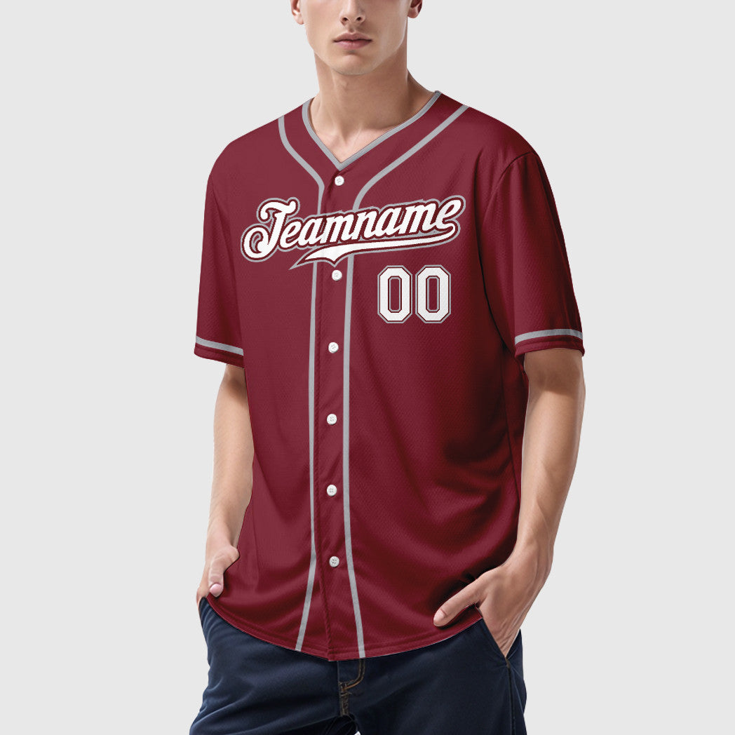 Custom Crimson White Gray Piping Baseball Jersey