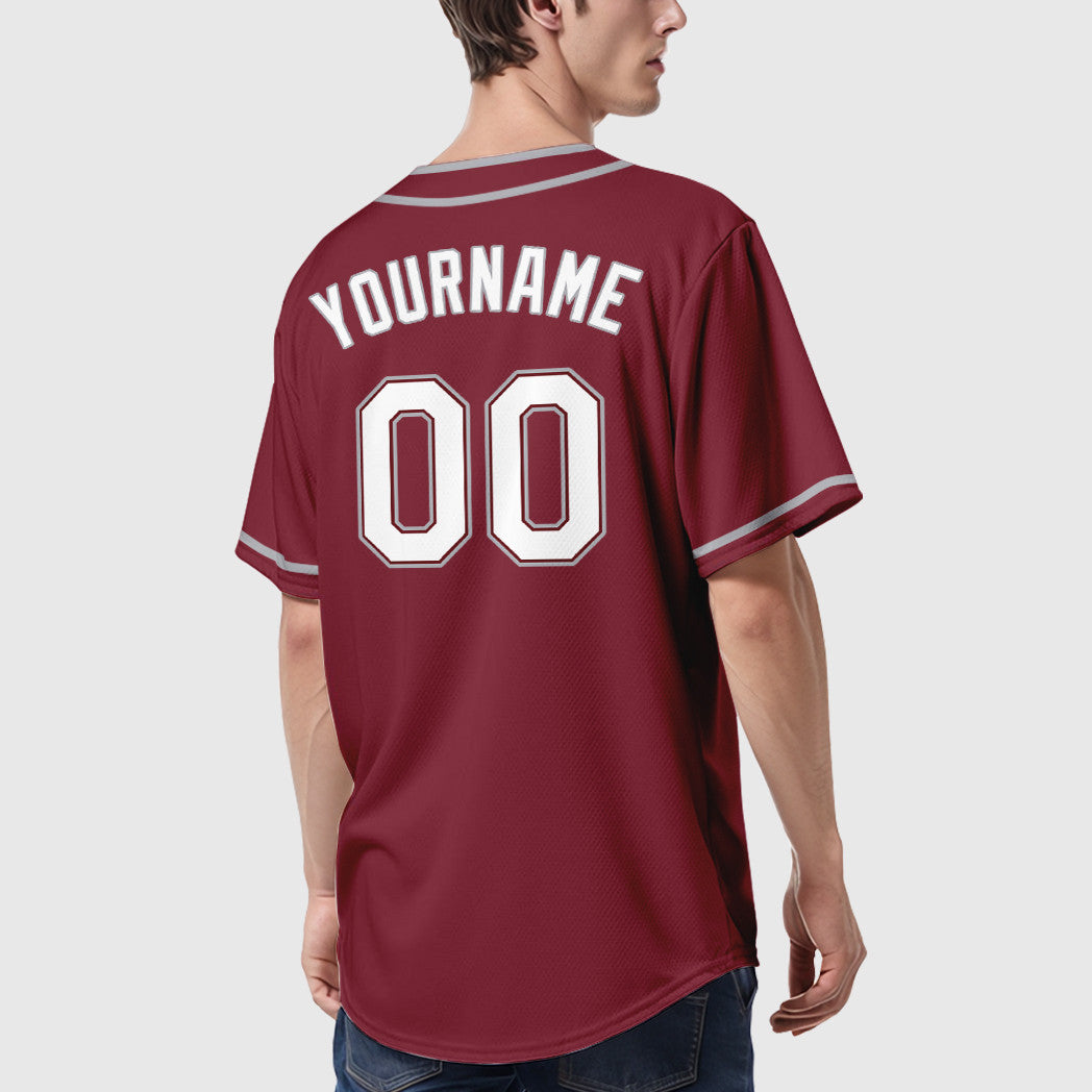 Custom Crimson White Gray Piping Baseball Jersey