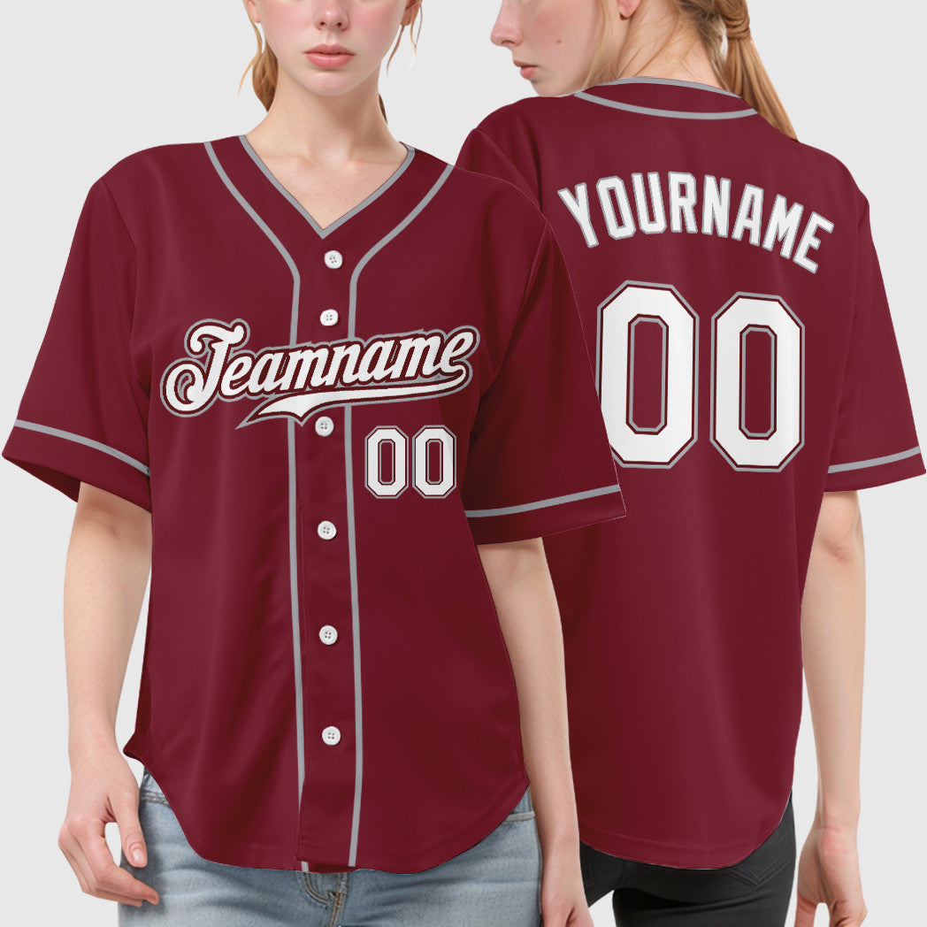 Custom Crimson White Gray Piping Baseball Jersey