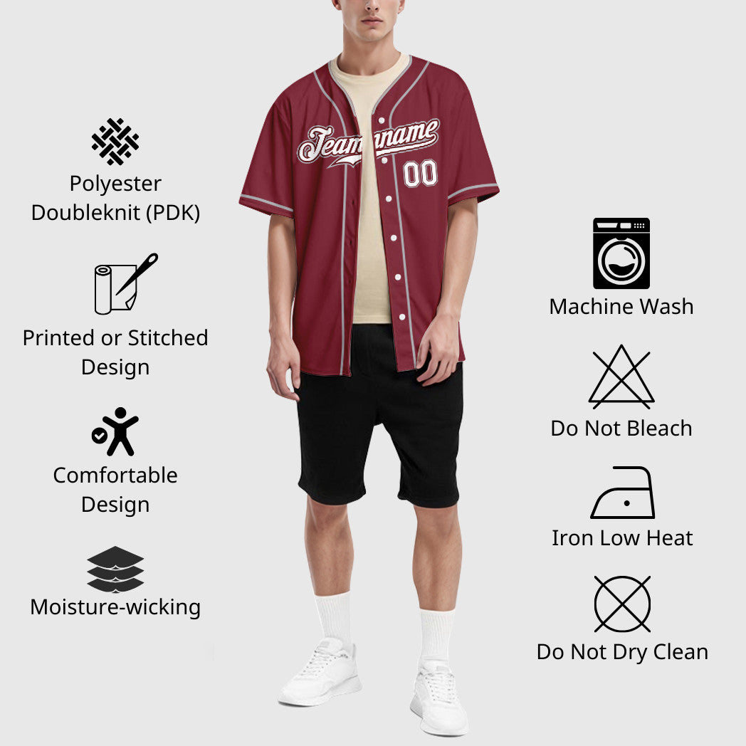 Custom Crimson White Gray Piping Baseball Jersey