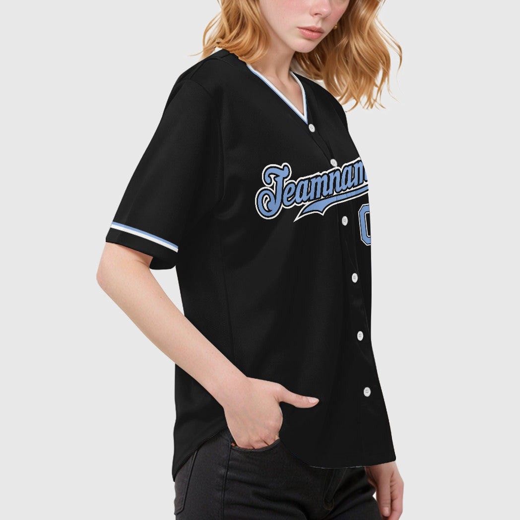 Custom Black Light Blue Light Blue-White Collar Sleeve Baseball Jersey