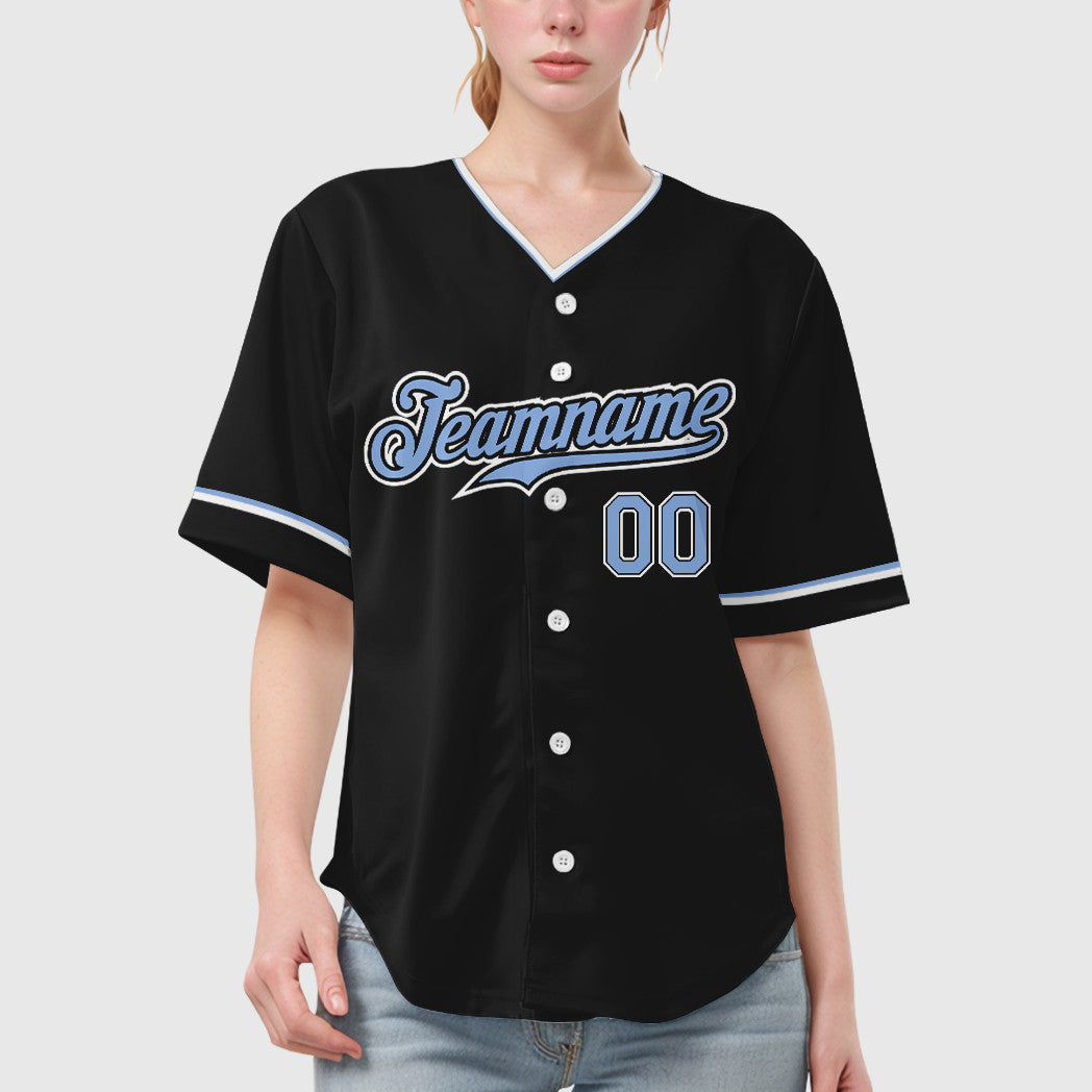 Custom Black Light Blue Light Blue-White Collar Sleeve Baseball Jersey