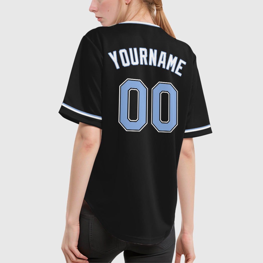 Custom Black Light Blue Light Blue-White Collar Sleeve Baseball Jersey