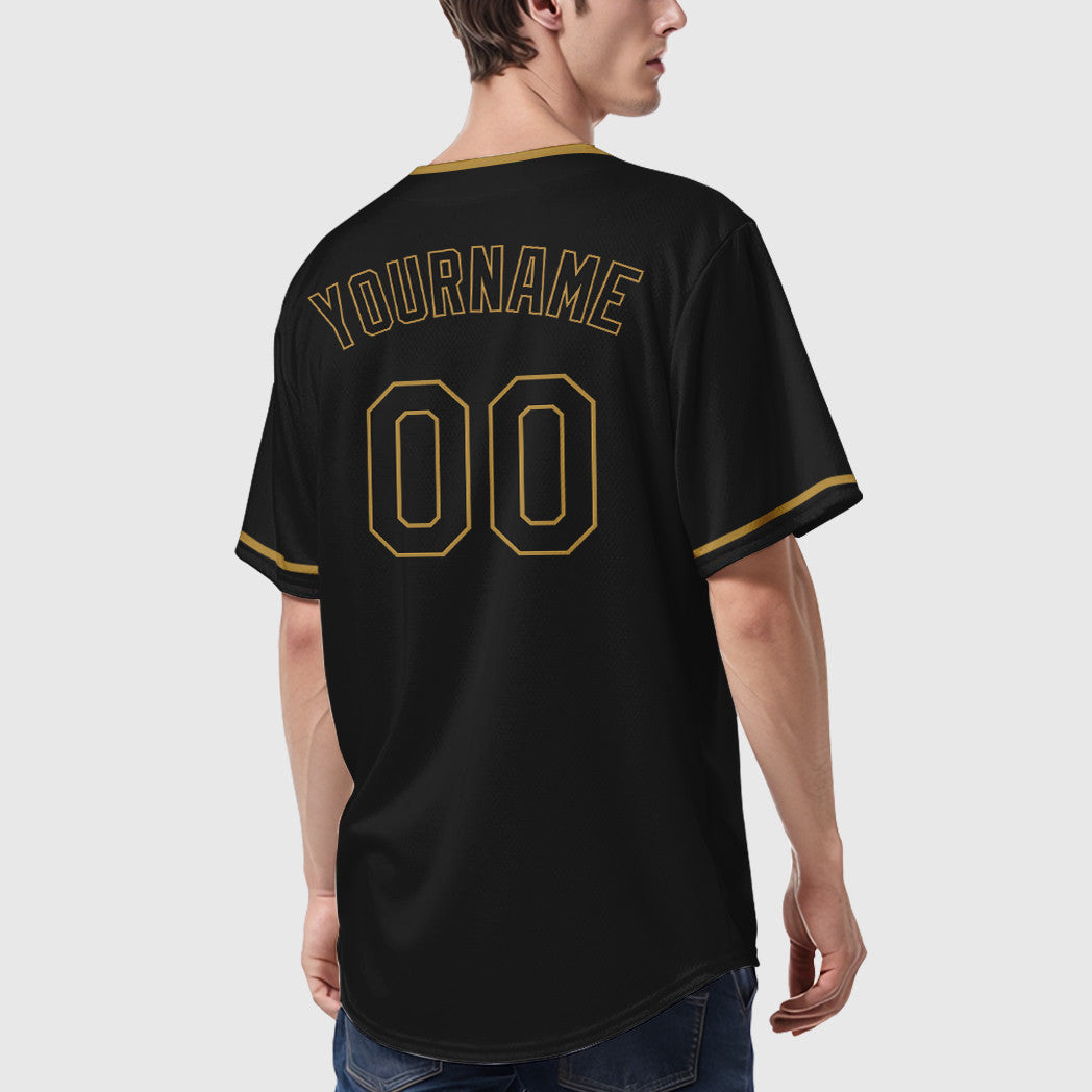 Custom Black Old Gold Black-Old Gold Collar Sleeve Baseball Jersey
