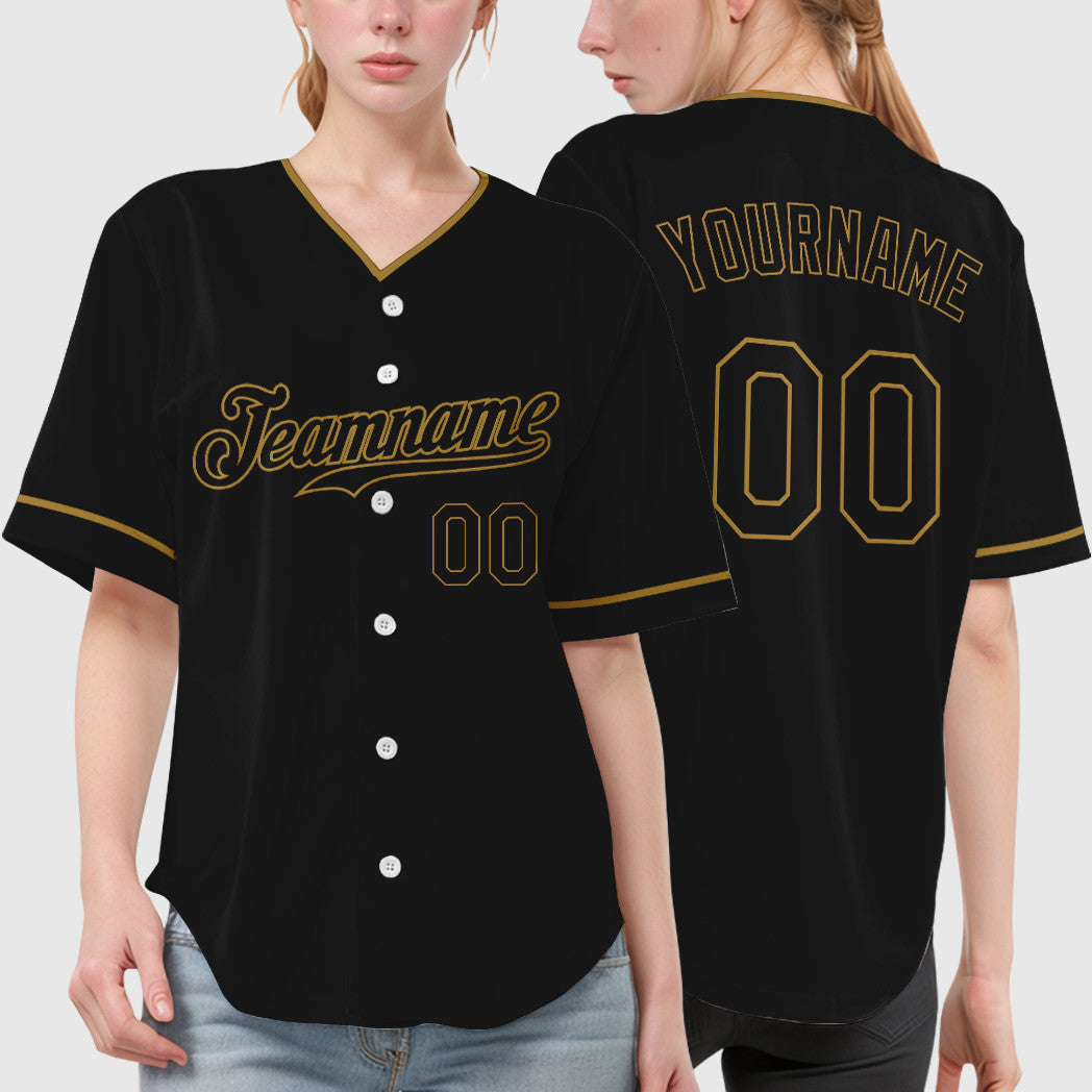 Custom Black Old Gold Black-Old Gold Collar Sleeve Baseball Jersey