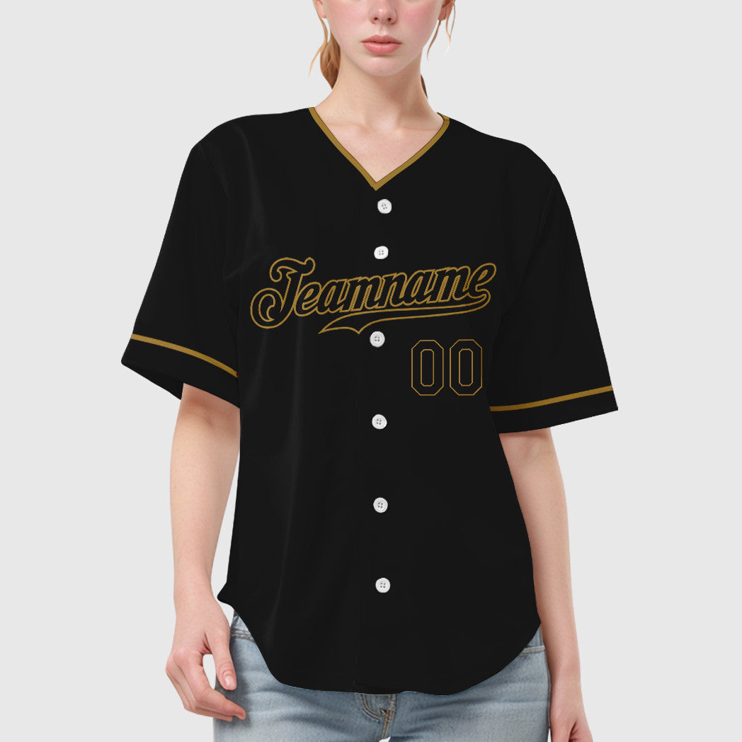 Custom Black Old Gold Black-Old Gold Collar Sleeve Baseball Jersey