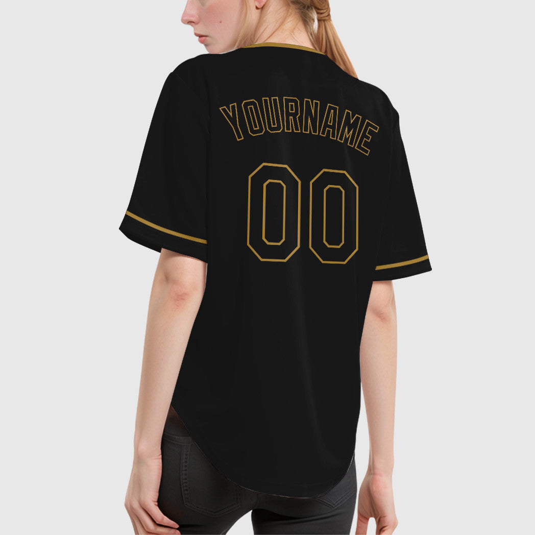 Custom Black Old Gold Black-Old Gold Collar Sleeve Baseball Jersey