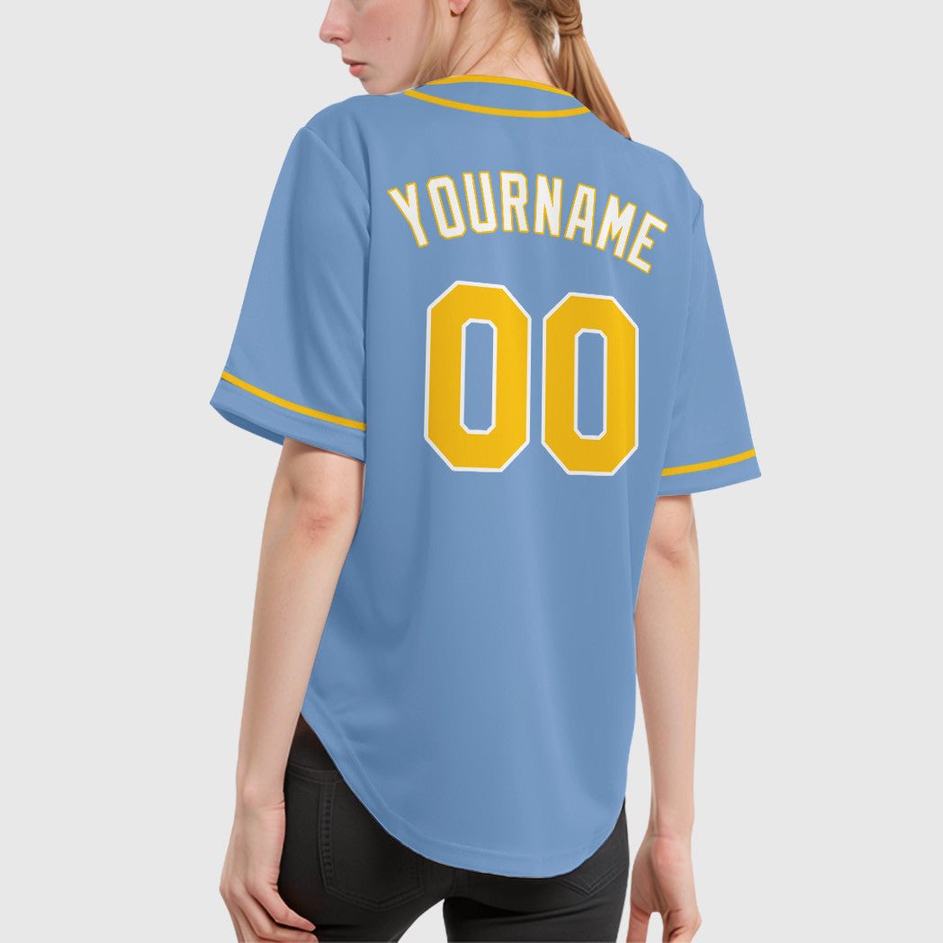 Custom Light Blue Gold Gold-White Piping Baseball Jersey