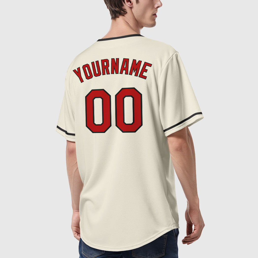 Custom Cream Red Red-Black Collar Sleeve Baseball Jersey