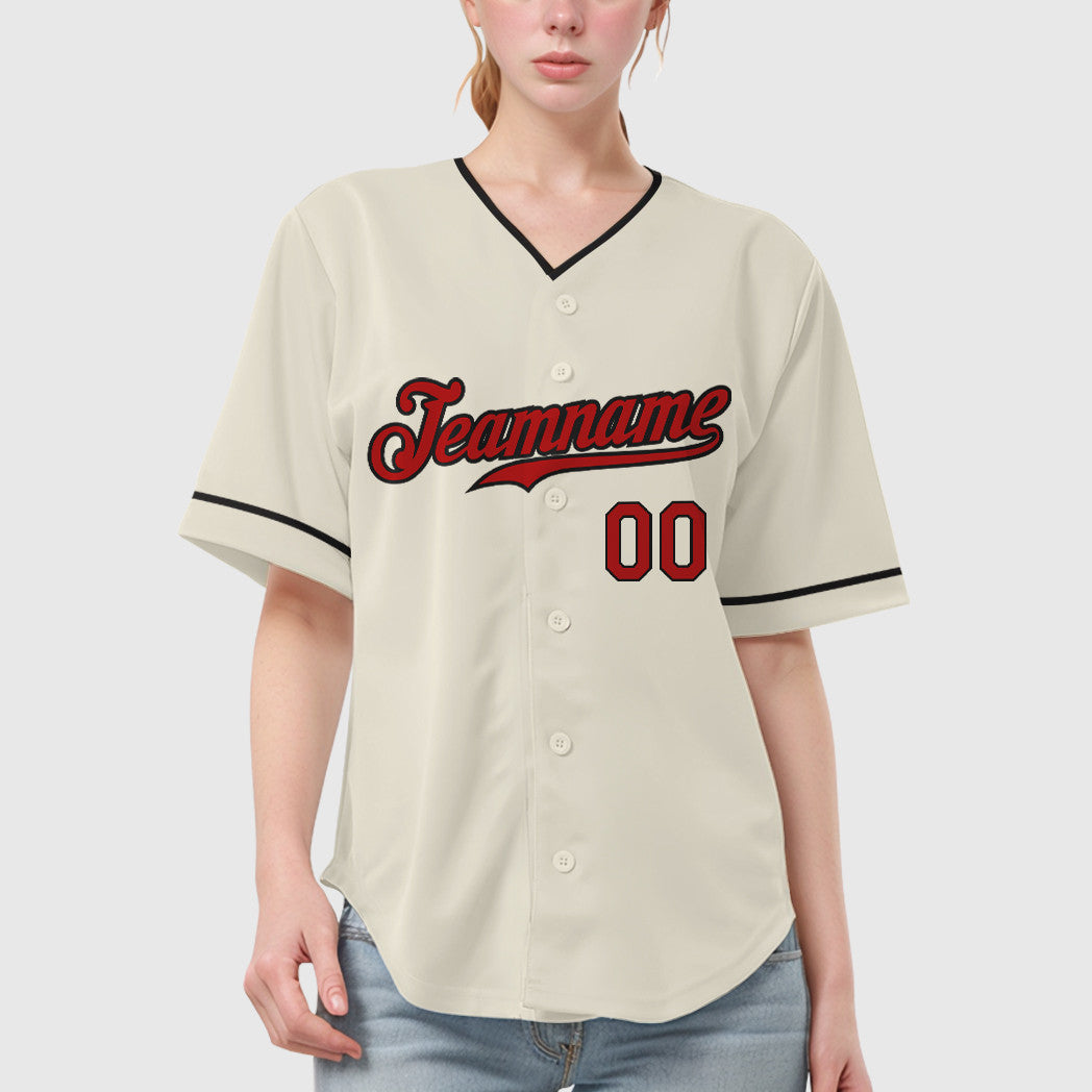 Custom Cream Red Red-Black Collar Sleeve Baseball Jersey