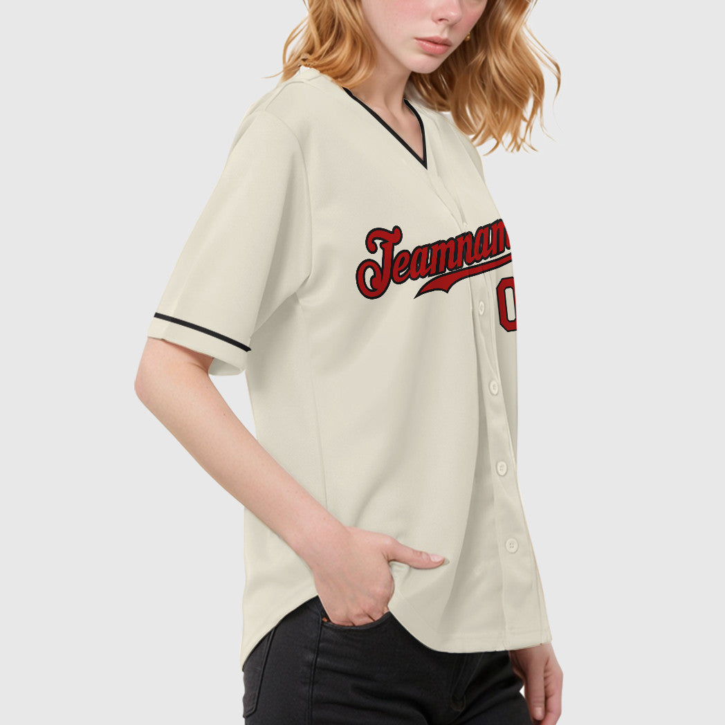 Custom Cream Red Red-Black Collar Sleeve Baseball Jersey