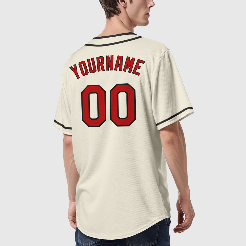 Custom Cream Red Red-Black Piping Baseball Jersey