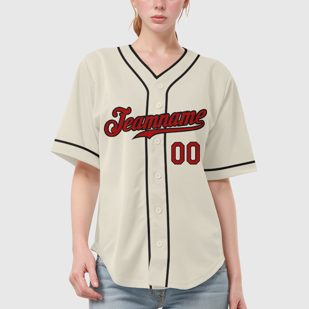Custom Cream Red Red-Black Piping Baseball Jersey