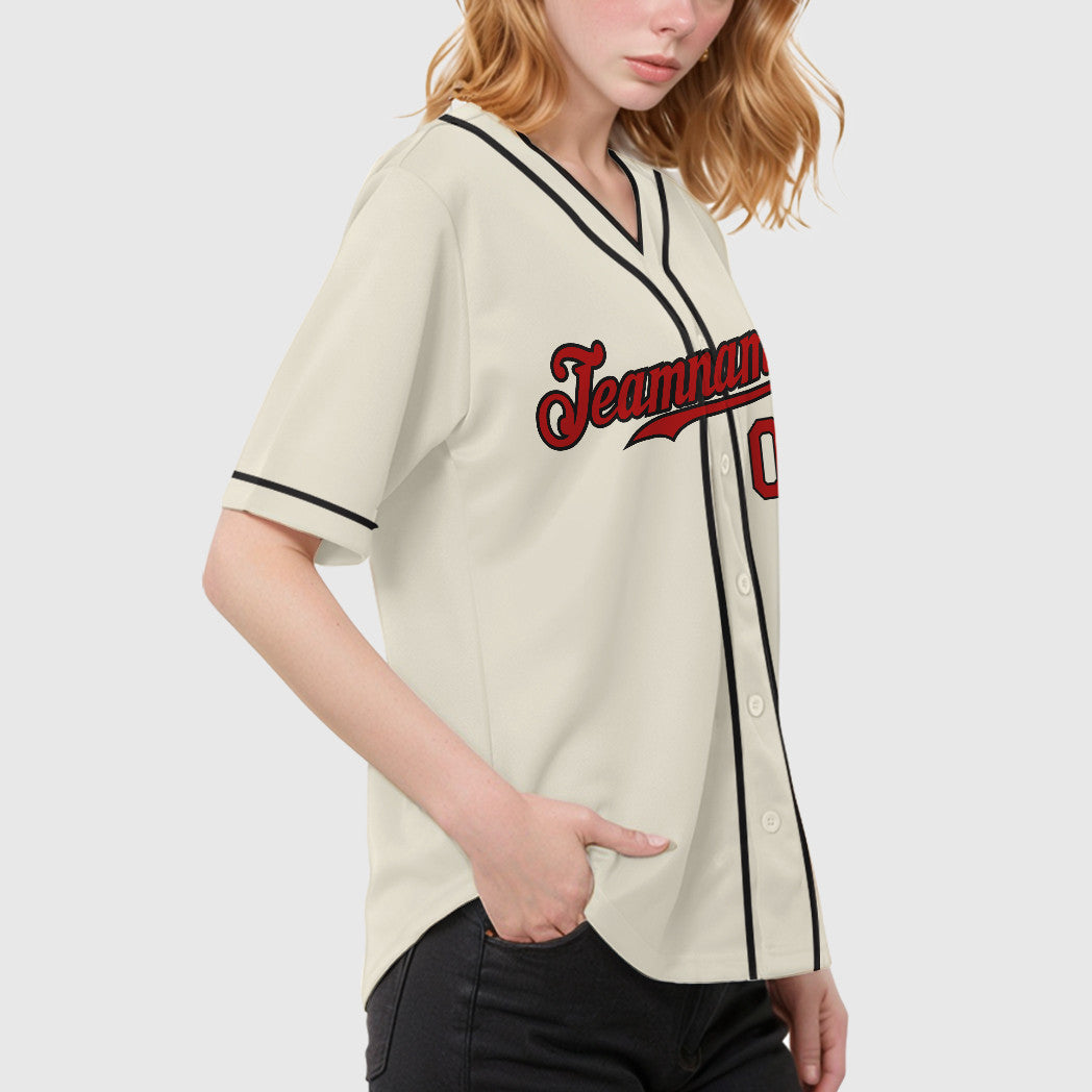 Custom Cream Red Red-Black Piping Baseball Jersey