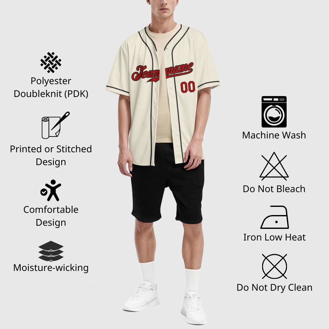 Custom Cream Red Red-Black Piping Baseball Jersey