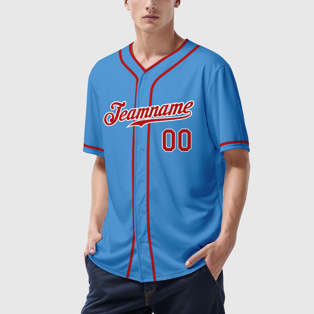 Custom Powder Blue White Red-White Piping Baseball Jersey