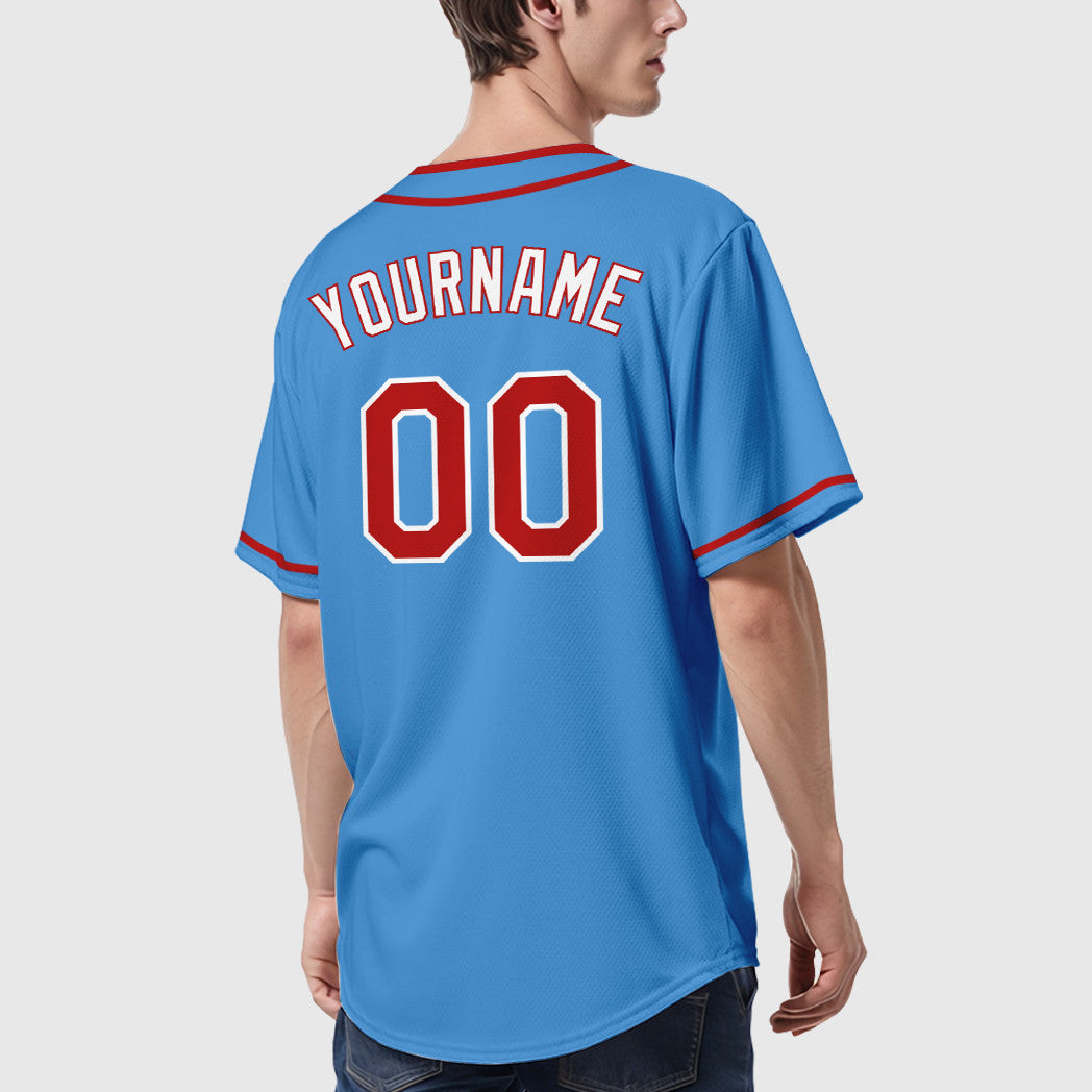 Custom Powder Blue White Red-White Piping Baseball Jersey