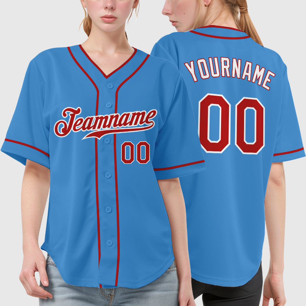 Custom Powder Blue White Red-White Piping Baseball Jersey