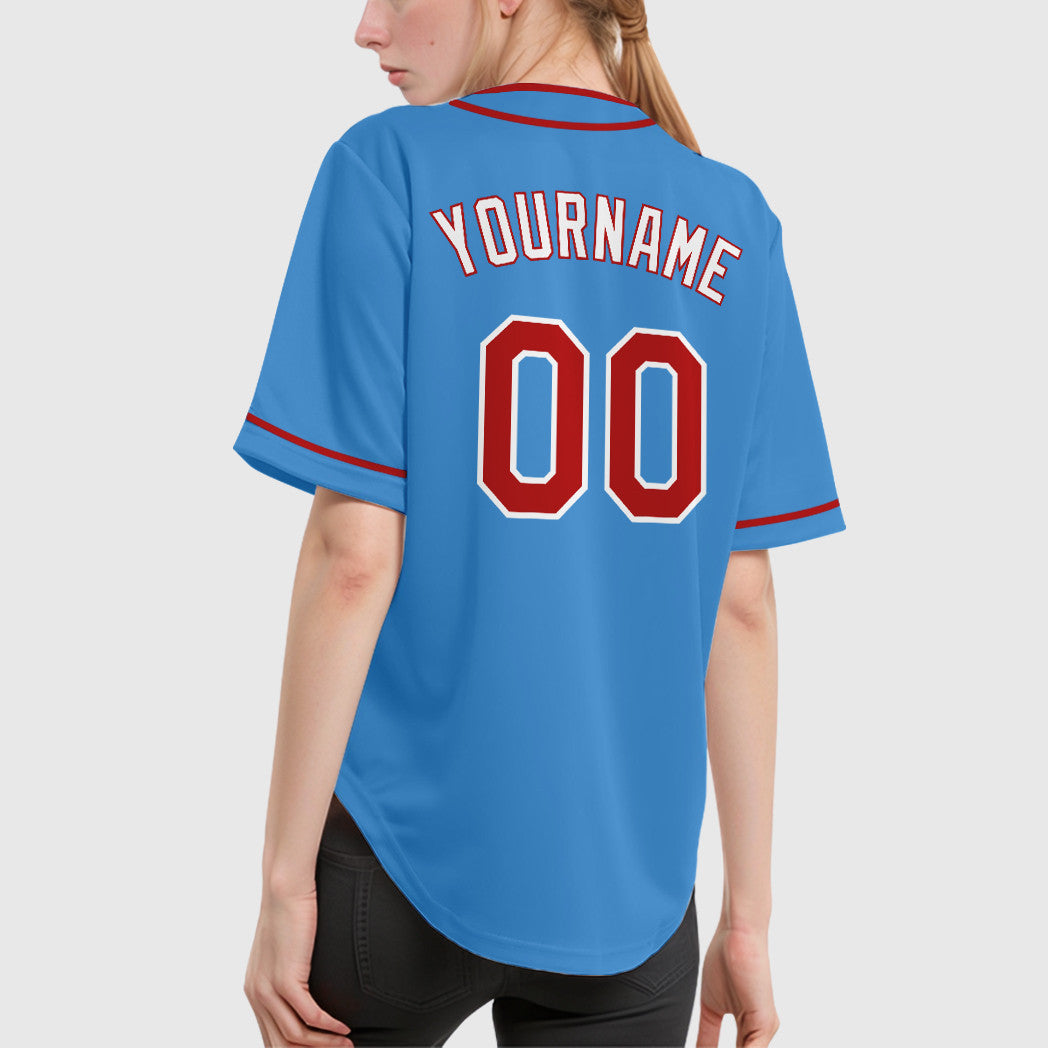 Custom Powder Blue White Red-White Piping Baseball Jersey