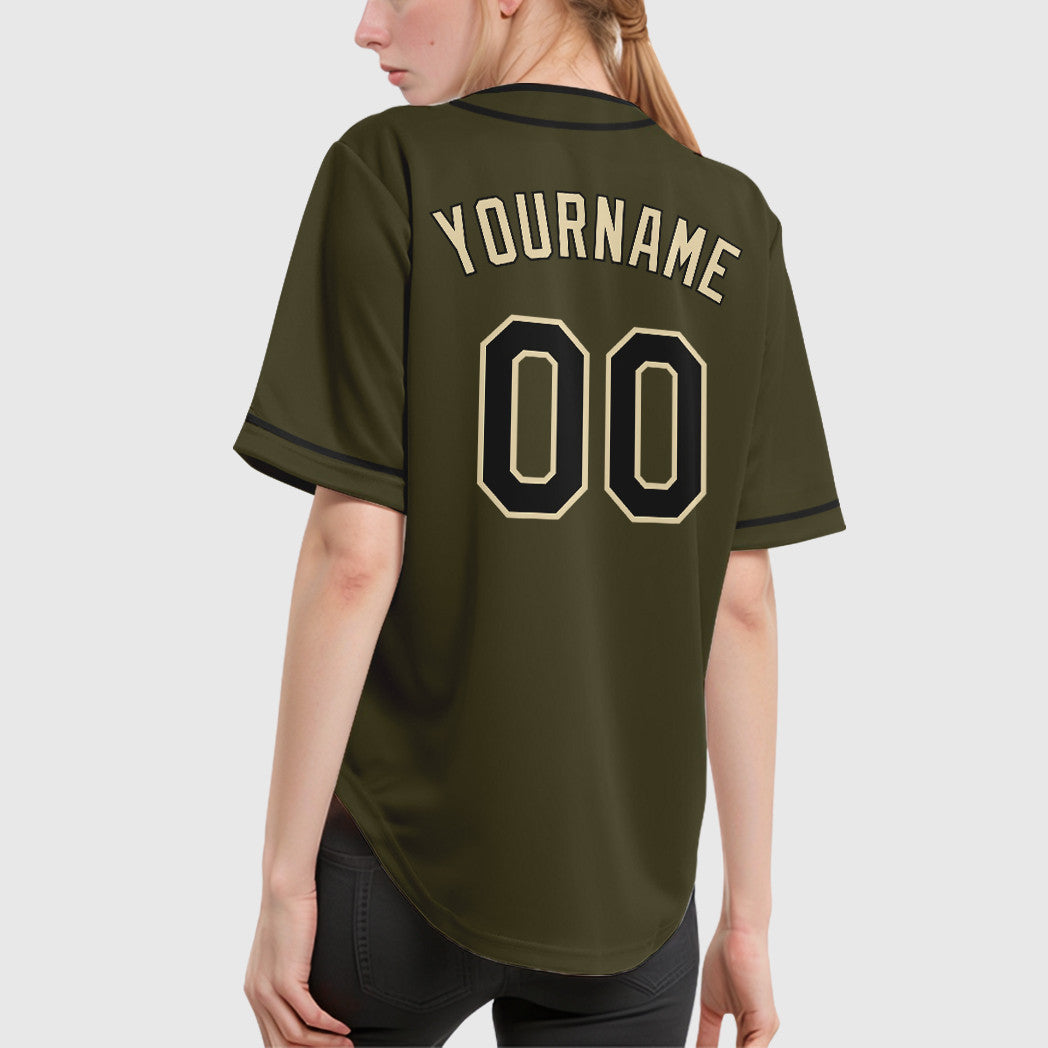 Custom Olive City Cream Black Salute To Service Piping Baseball Jersey