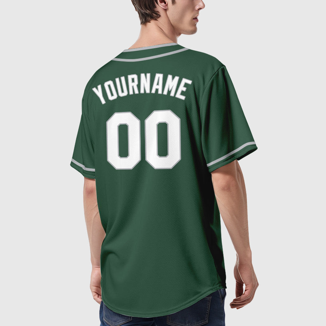 Custom Green White Gray Piping Baseball Jersey