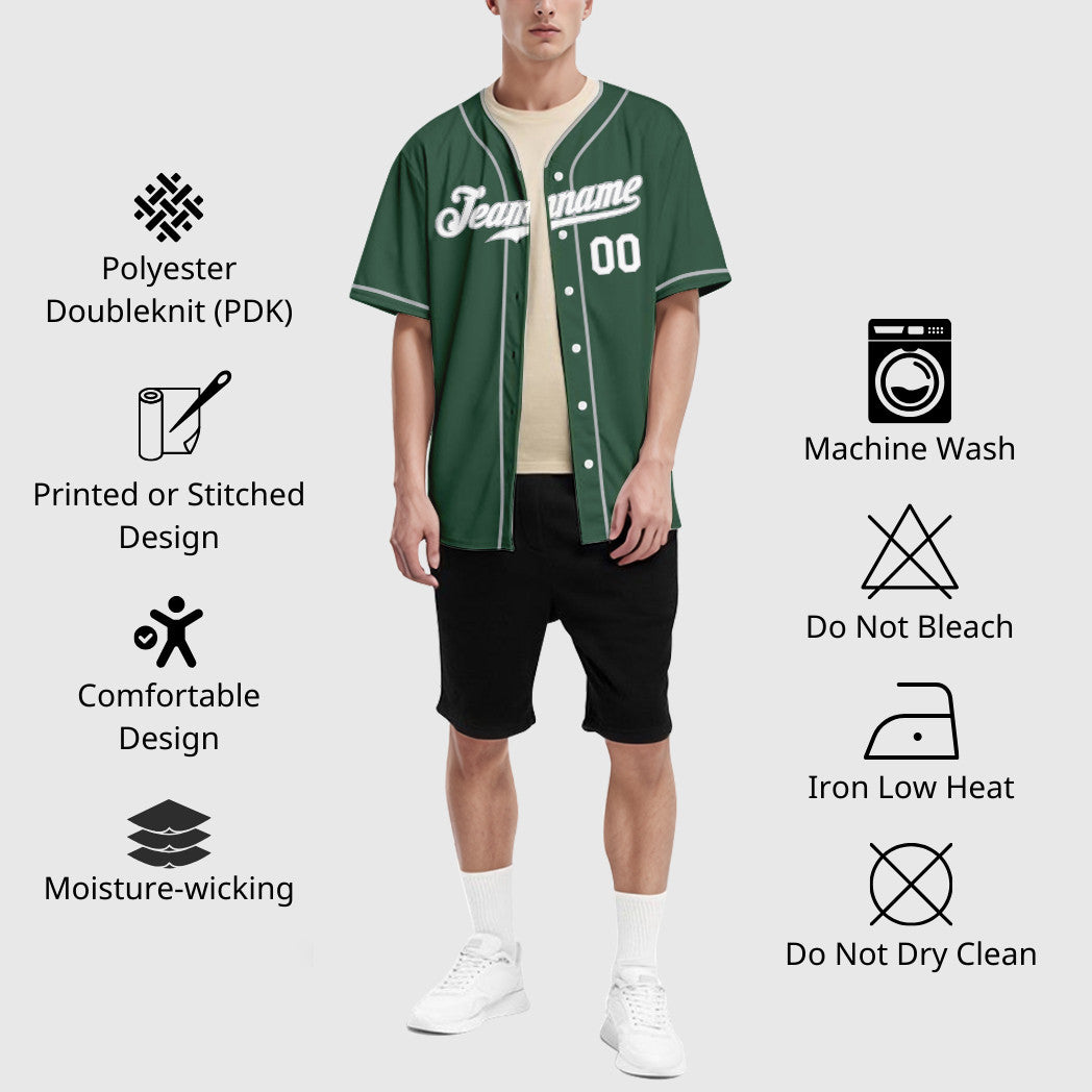 Custom Green White Gray Piping Baseball Jersey