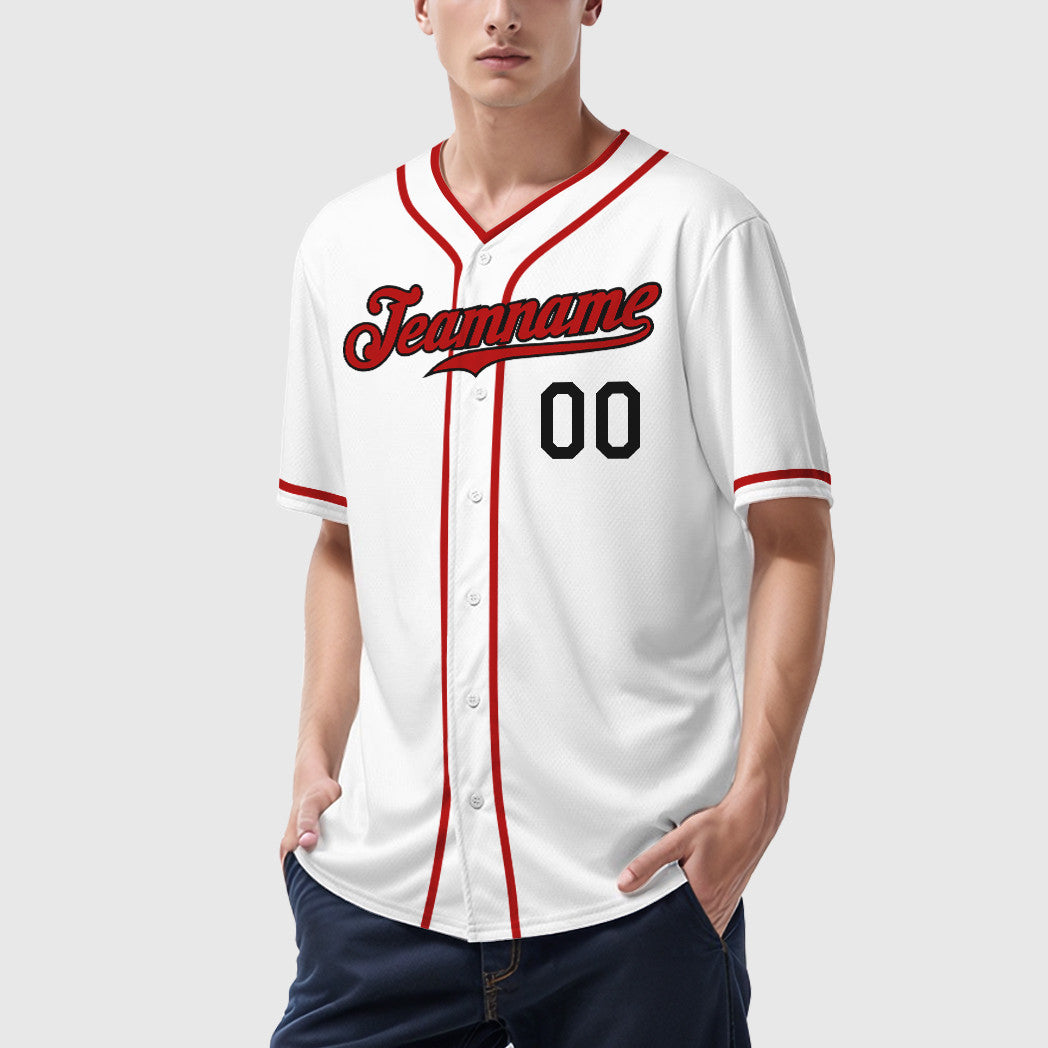 Custom White Black Red Piping Baseball Jersey
