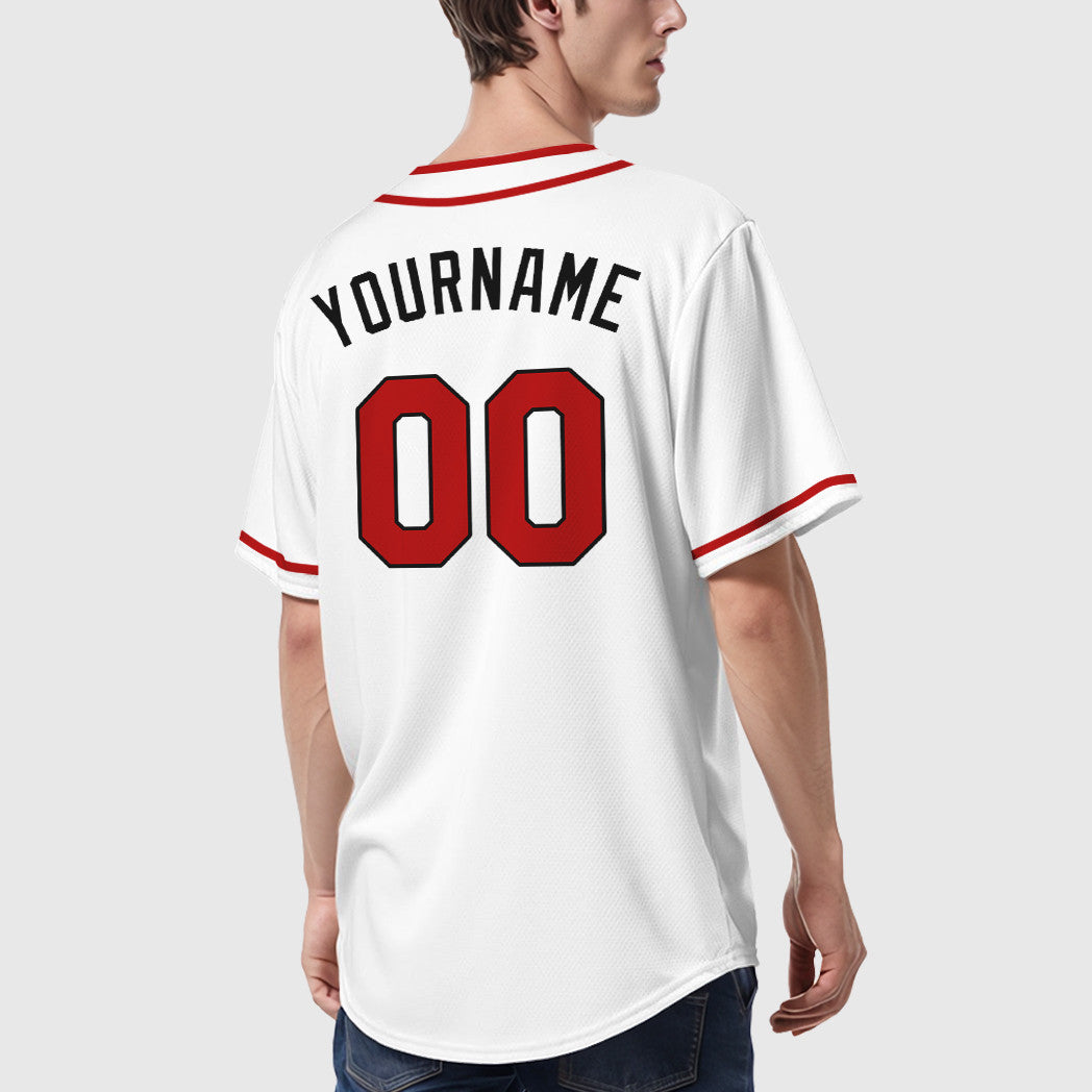 Custom White Black Red Piping Baseball Jersey
