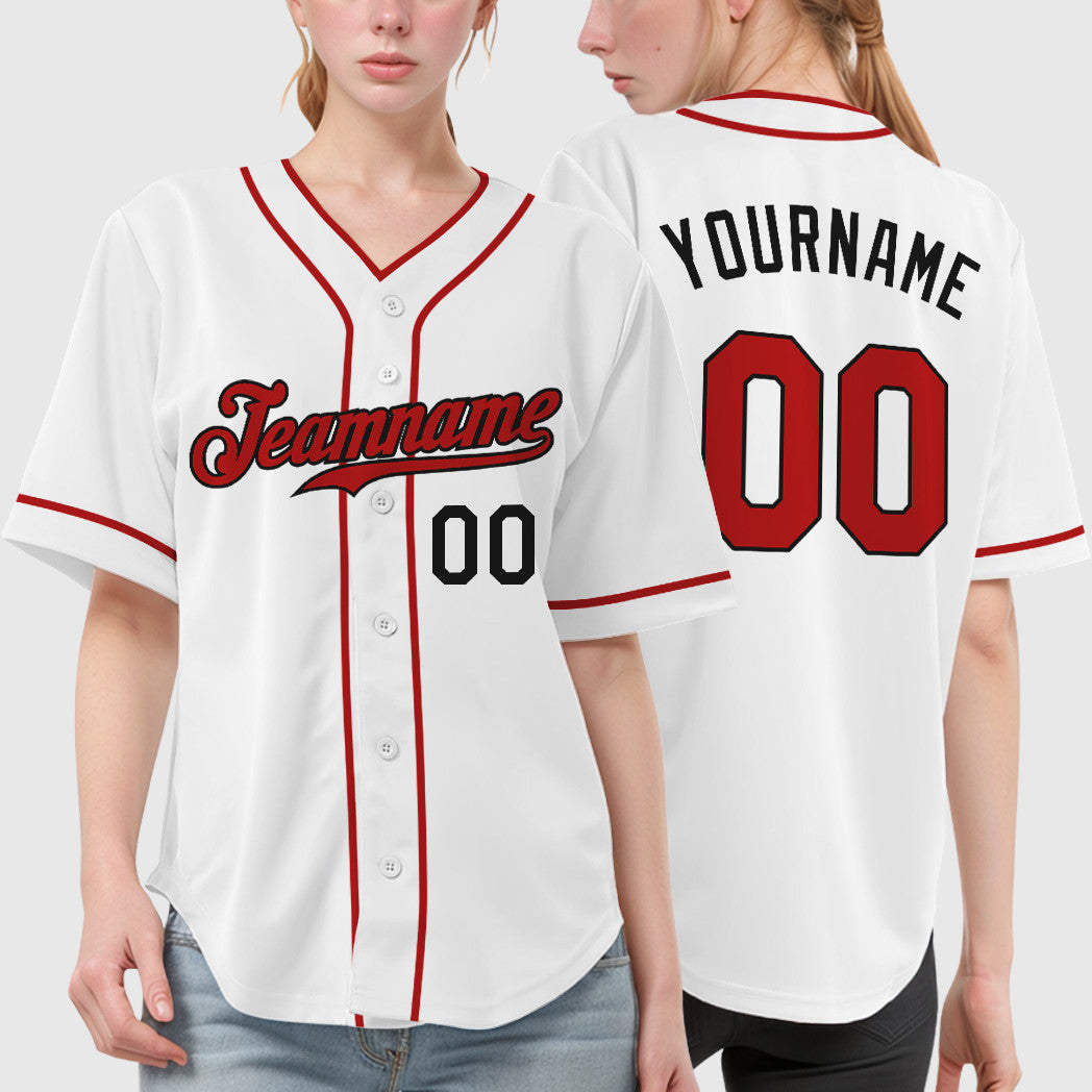 Custom White Black Red Piping Baseball Jersey