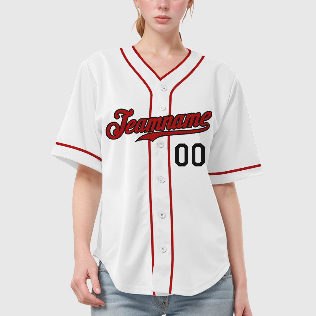 Custom White Black Red Piping Baseball Jersey