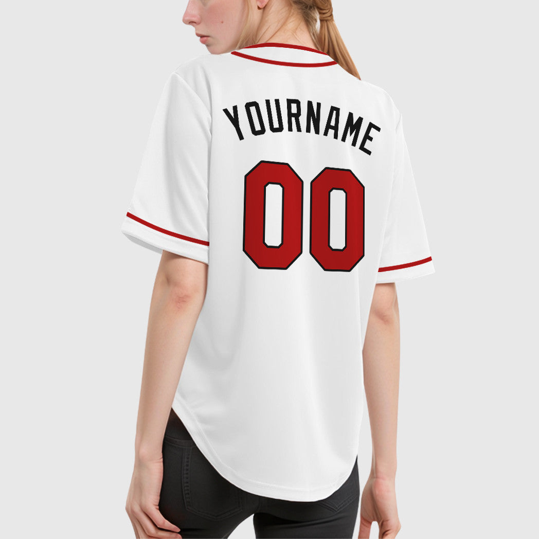 Custom White Black Red Piping Baseball Jersey