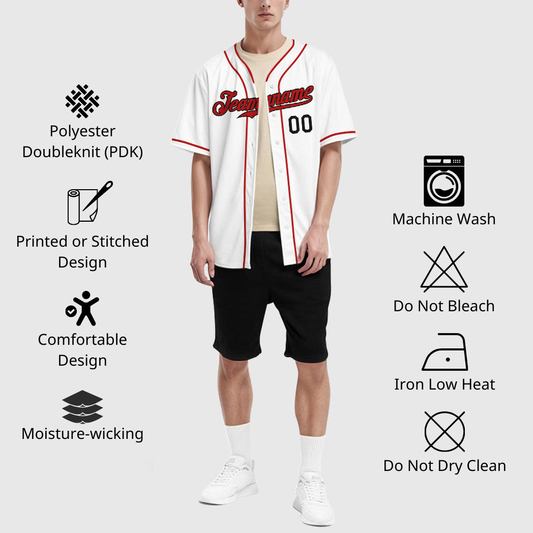 Custom White Black Red Piping Baseball Jersey