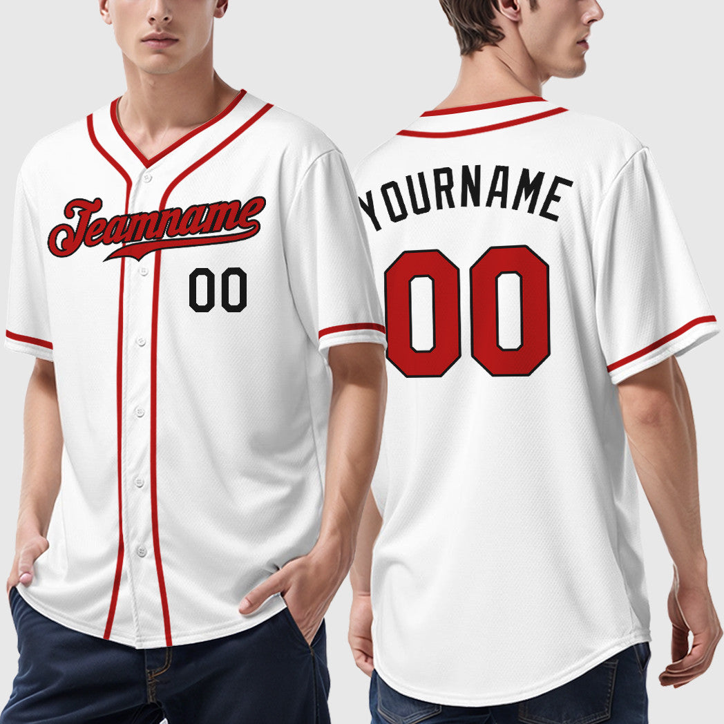 Custom White Black Red Piping Baseball Jersey