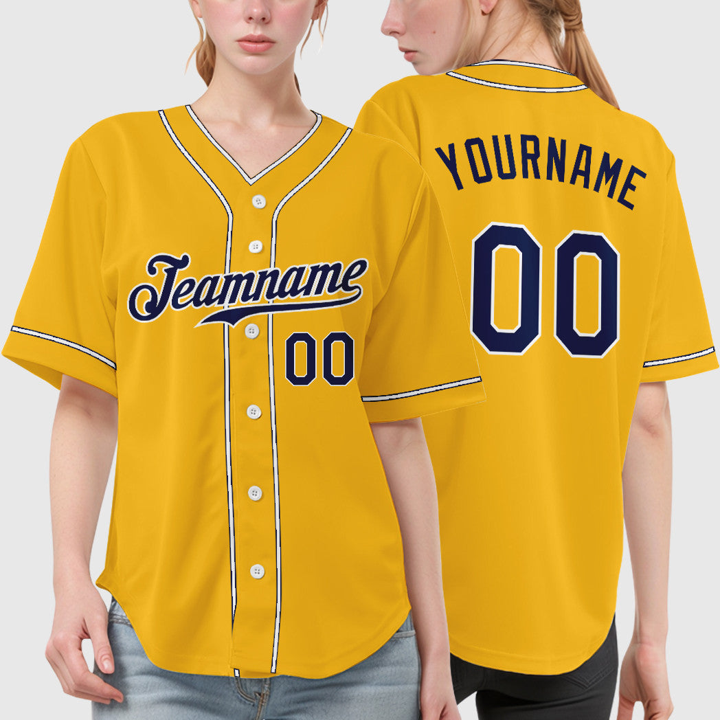 Custom Gold Navy Navy-White Piping Baseball Jersey
