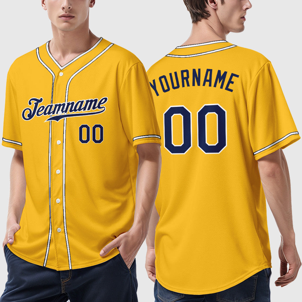 Custom Gold Navy Navy-White Piping Baseball Jersey