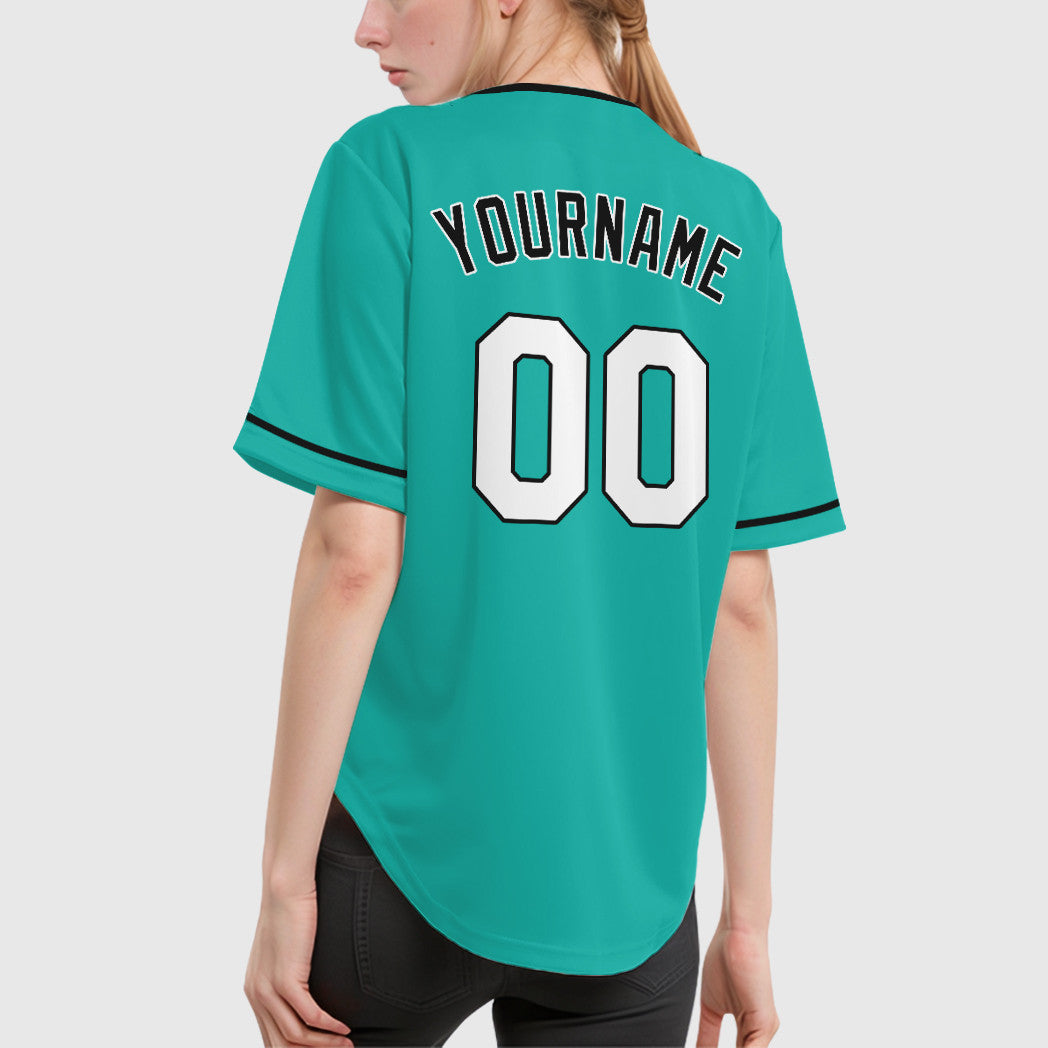 Custom Aqua White Black Collar Sleeve Baseball Jersey