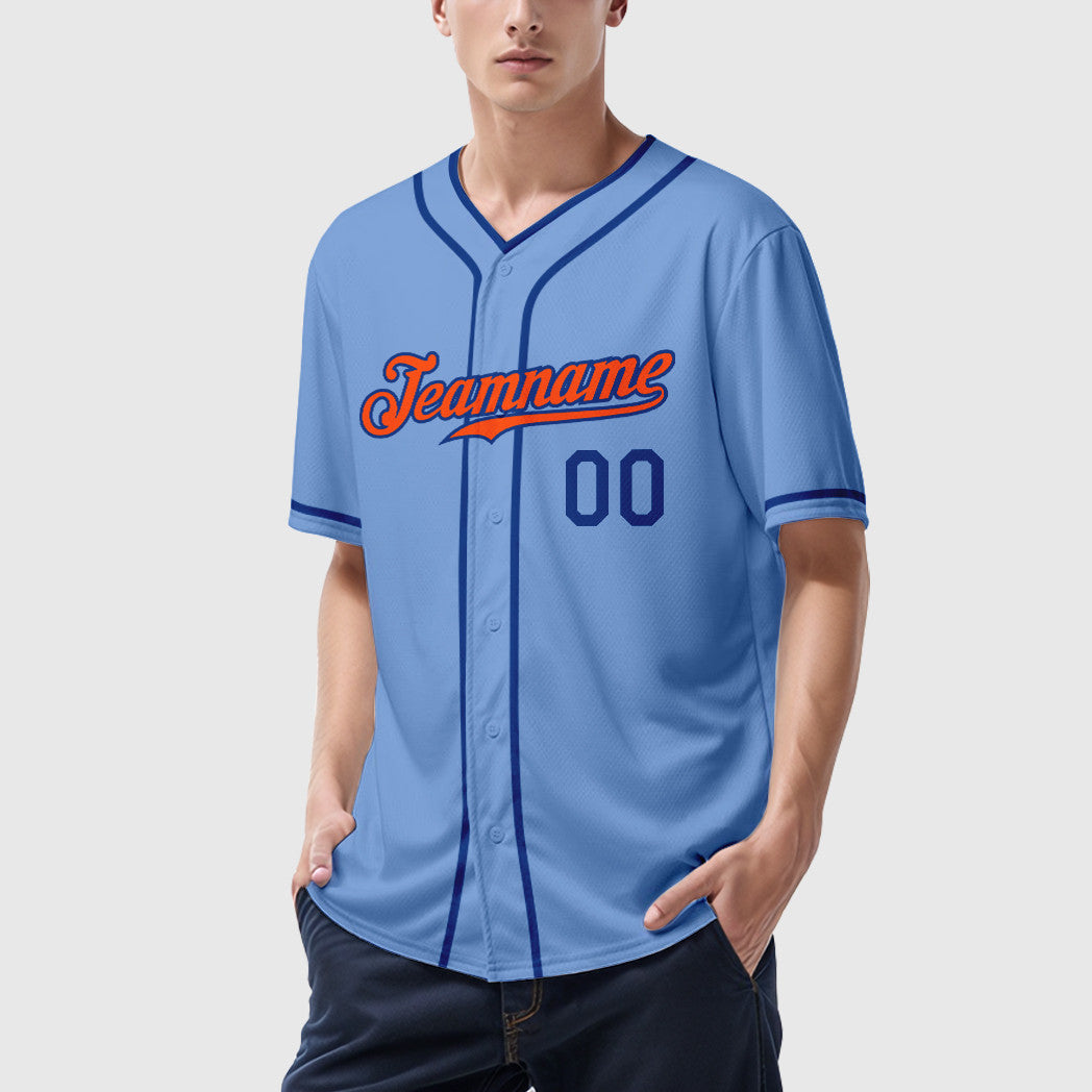 Custom Light Blue Orange Orange-Royal Piping Baseball Jersey