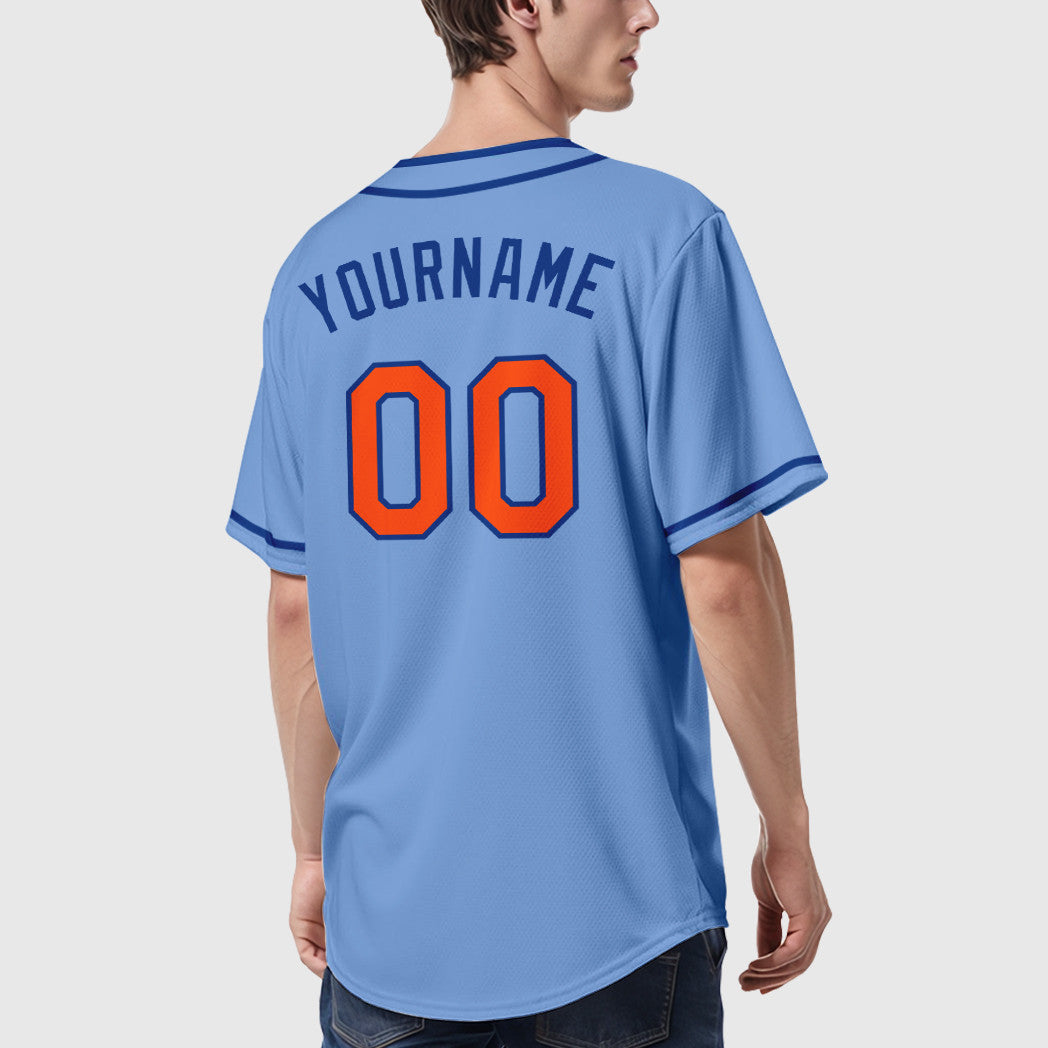 Custom Light Blue Orange Orange-Royal Piping Baseball Jersey
