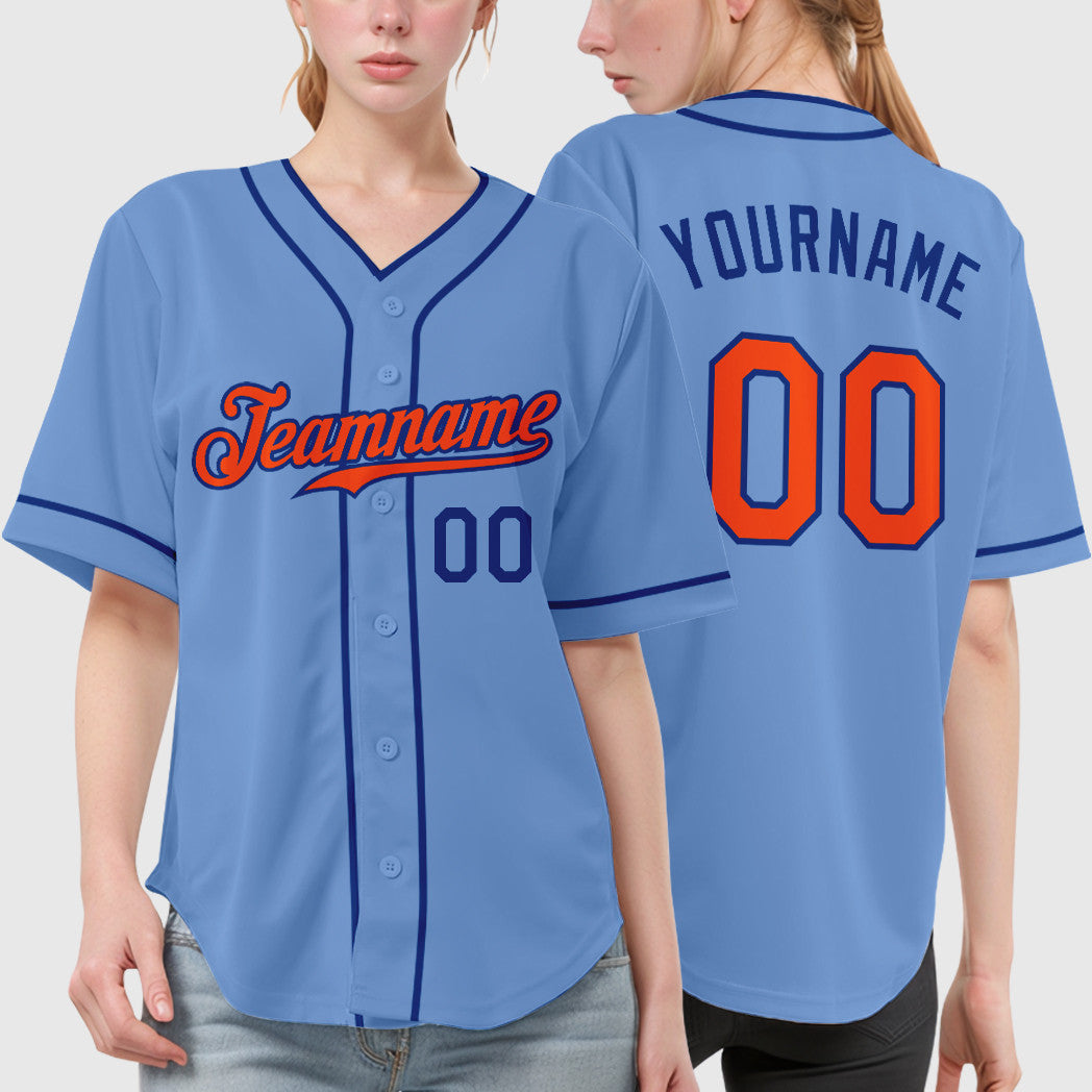 Custom Light Blue Orange Orange-Royal Piping Baseball Jersey