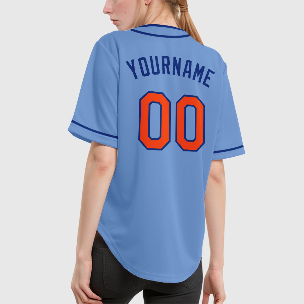 Custom Light Blue Orange Orange-Royal Piping Baseball Jersey