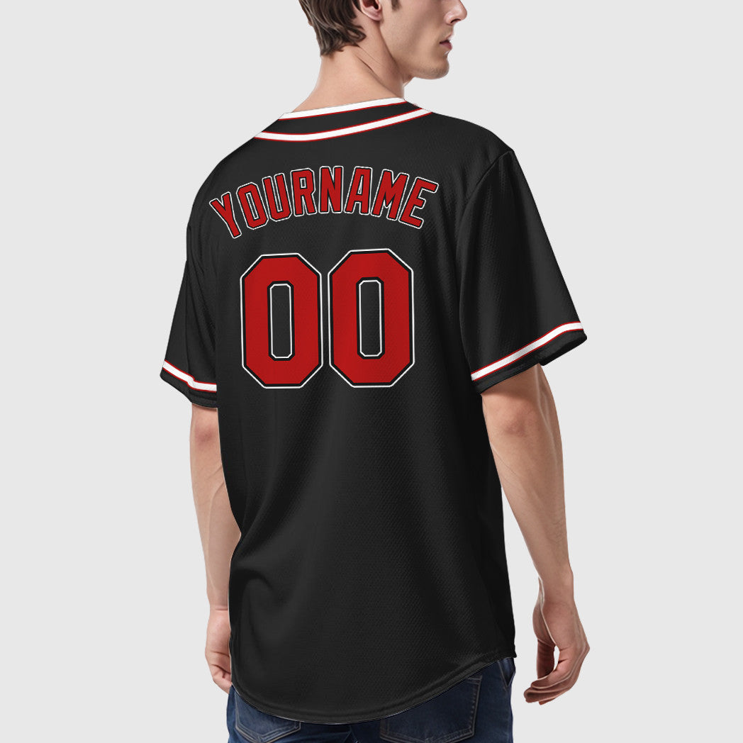 Custom Black Red Red-White Piping Baseball Jersey